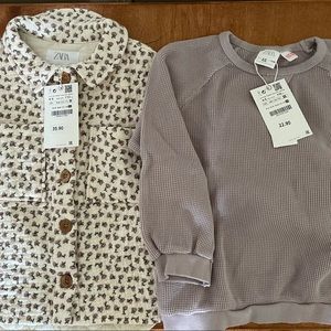 Zara button up quilted coat/jacket and waffle lightweight sweatshirt. Size 4-5t